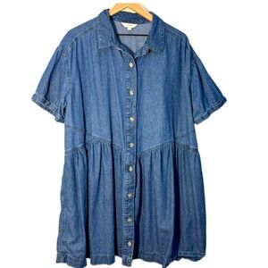 Terra & Sky | Dresses | Terra Sky Indigo Denim Tunic Dress Womens 2x Blue  Short Sleeve Pockets Button | Poshmark